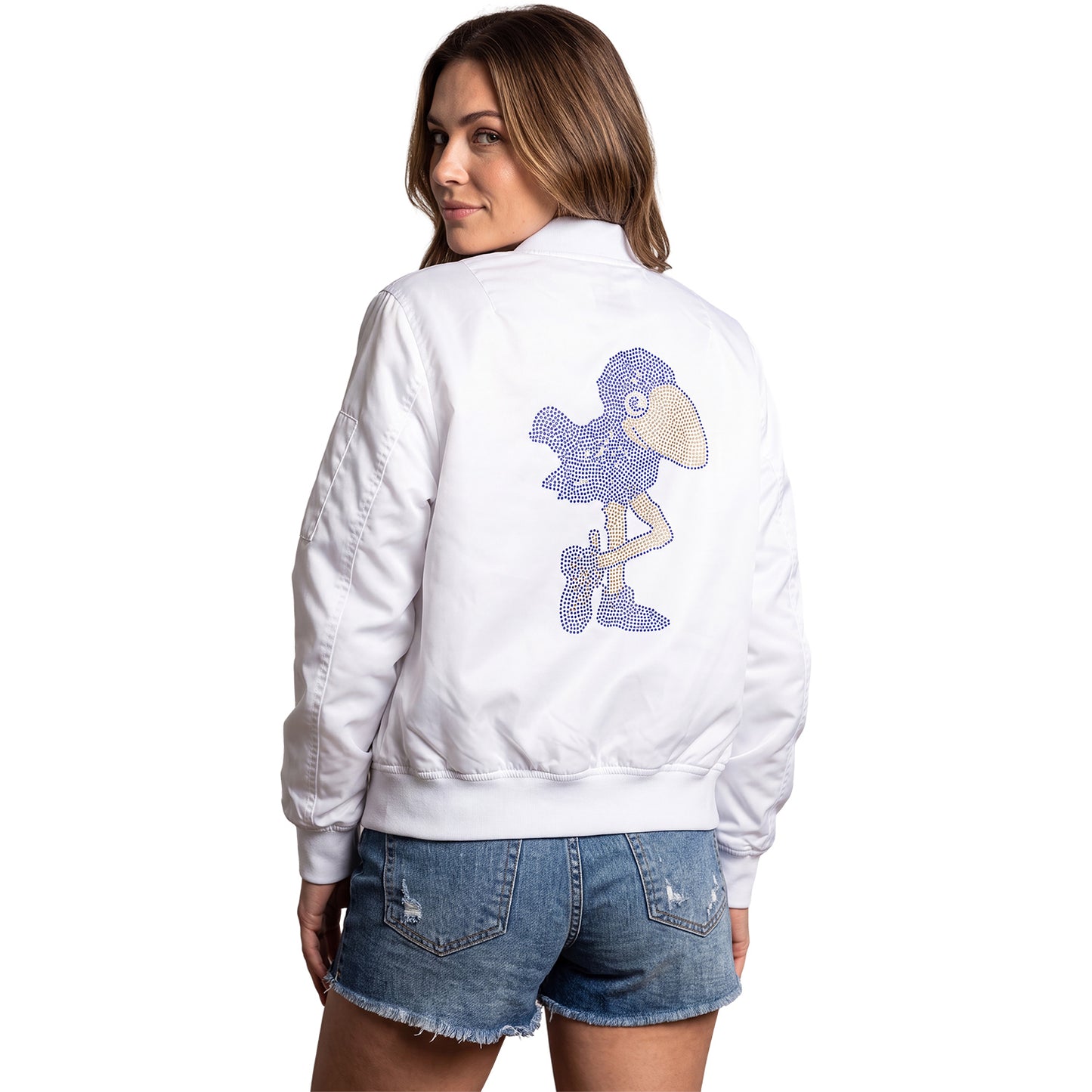 University of Kansas Jayhawk Women's Vintage Rhinestone Logo Bomber Jacket