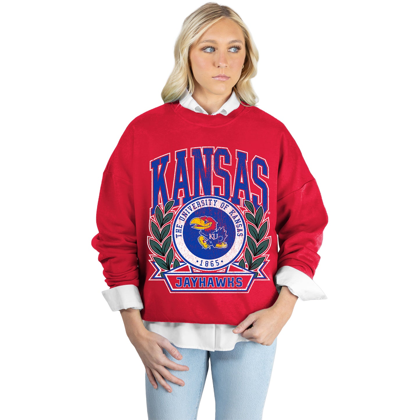 Gameday Couture Women's Kansas Crest Drop Shoulder Crewneck