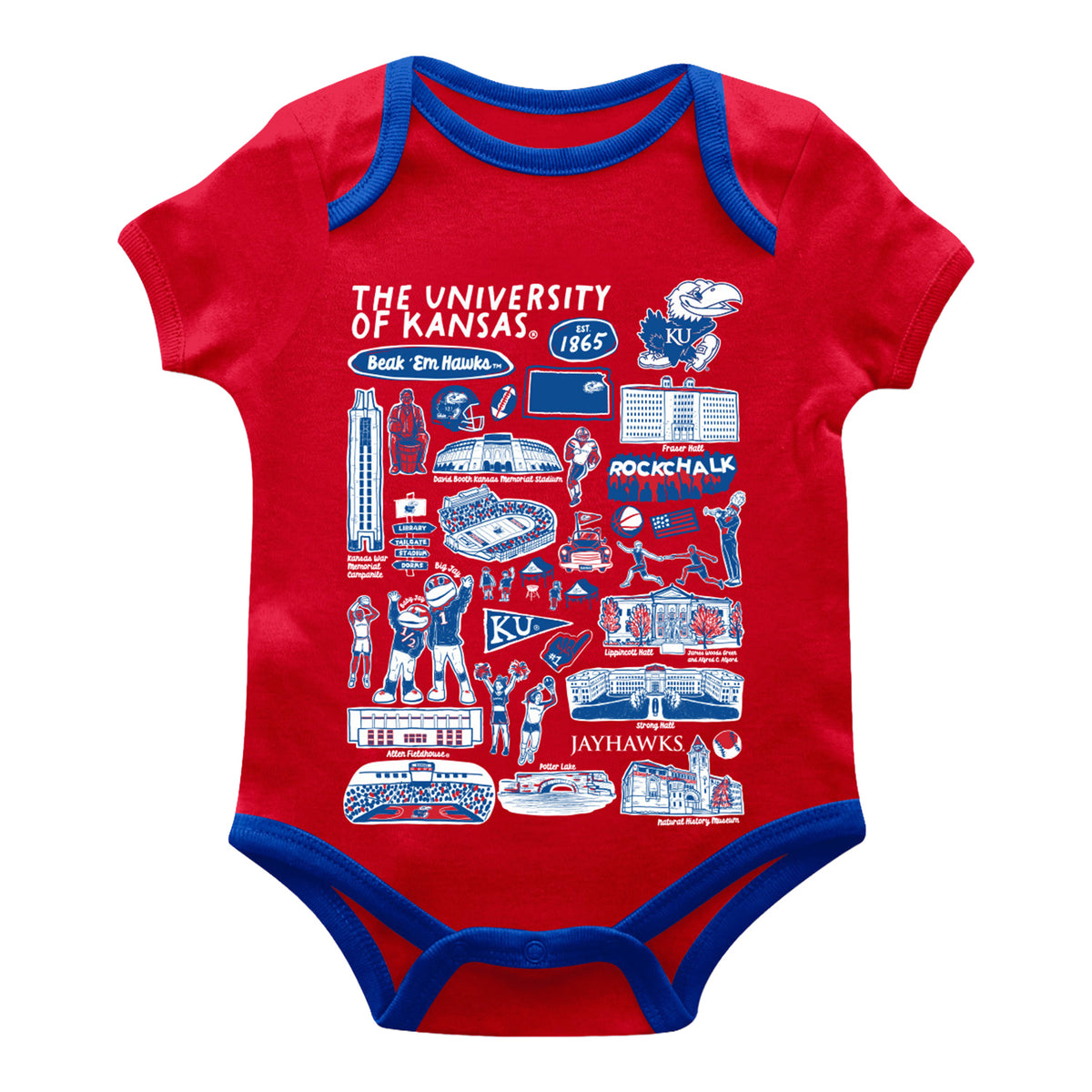 Vive La Fete Kansas Jayhawks Impressions Artwork Red Onesie