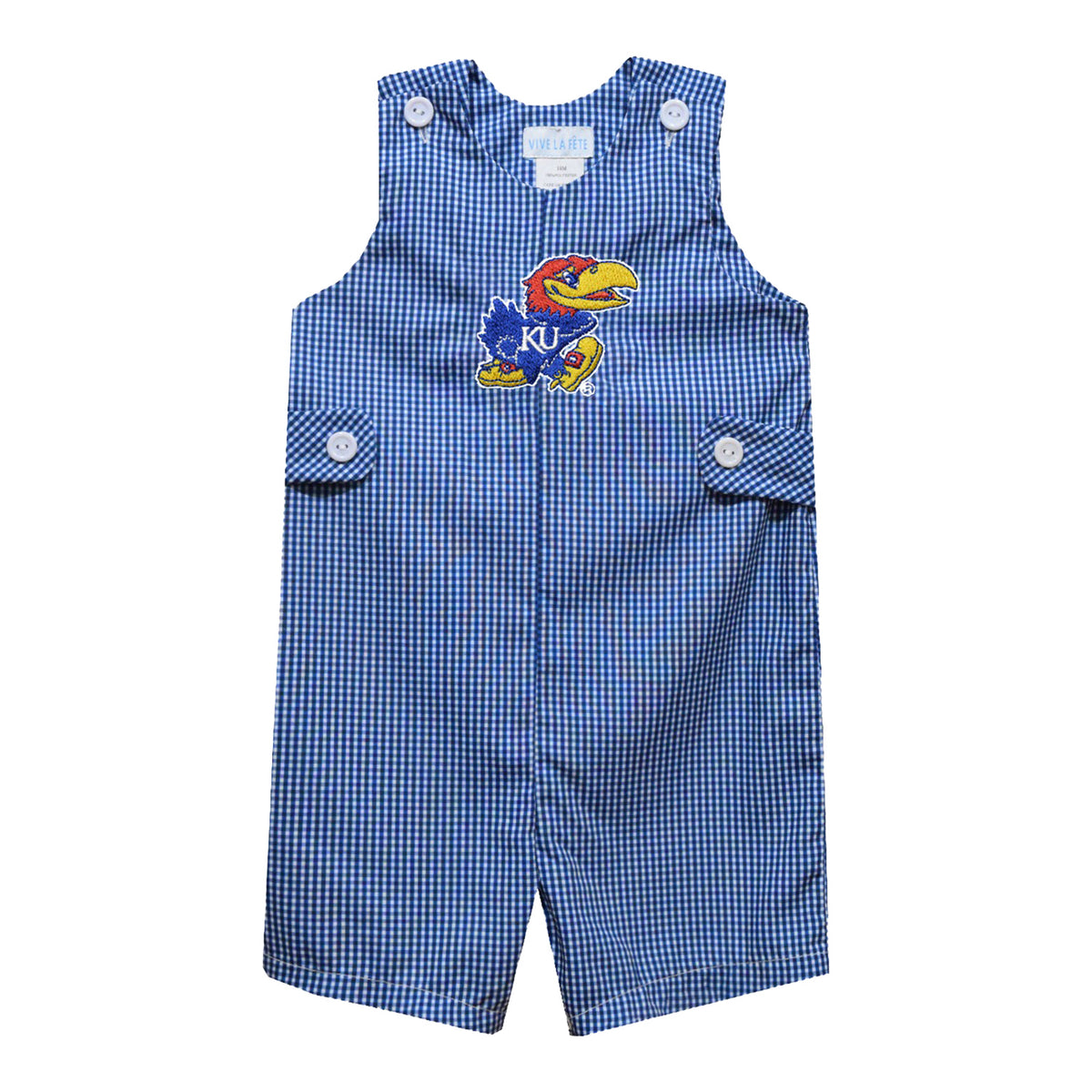 Vive La Fete Kansas Jayhawks Embroidered Gingham Shortalls
