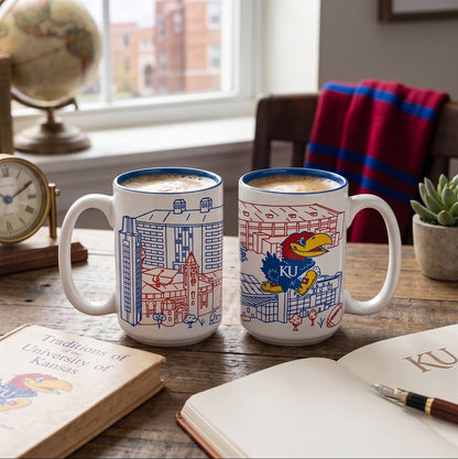 Indigo Falls Kansas Jayhawks Campus Buildings Mug