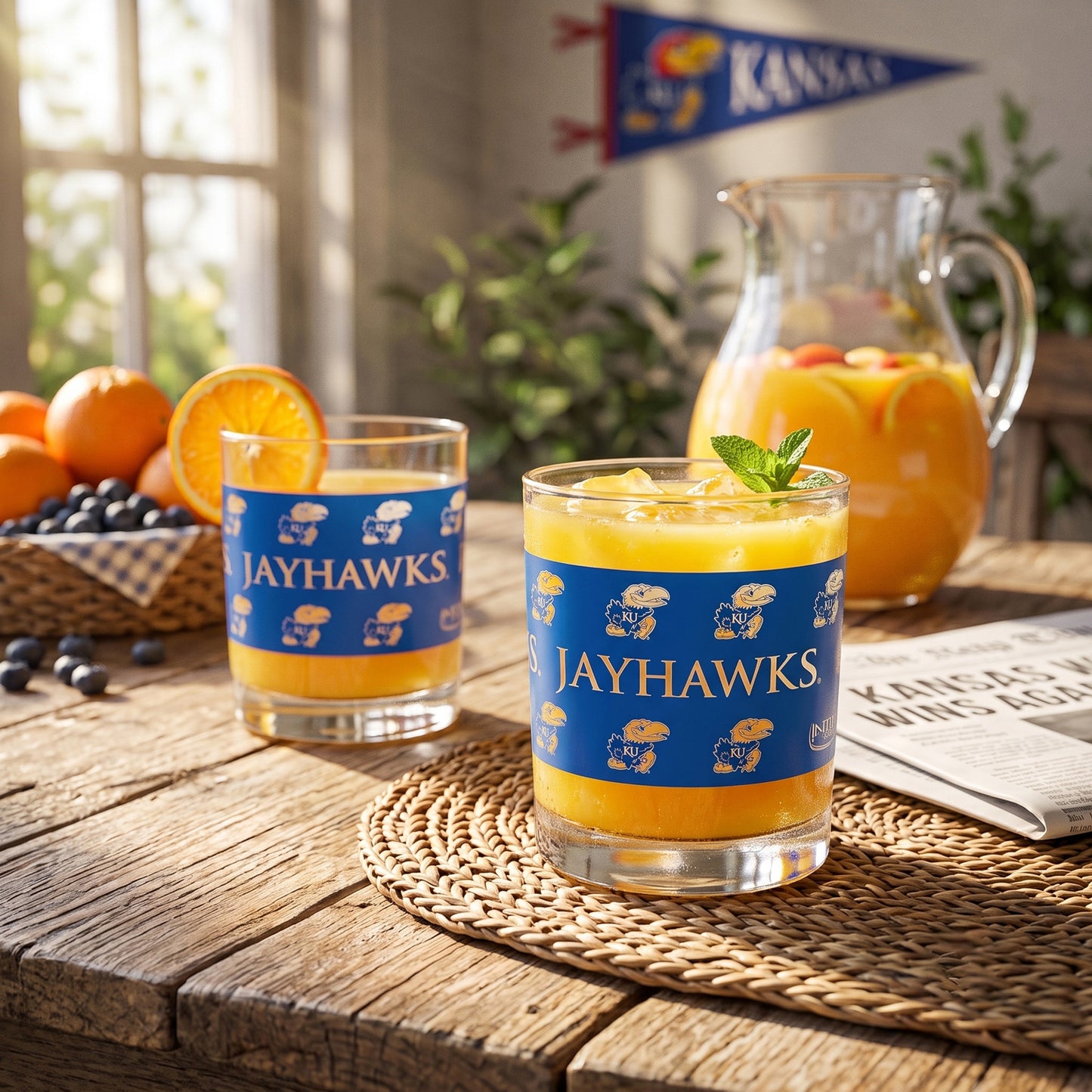 Indigo Falls Kansas Jayhawks Jayhawk Wrap Rocks Glass