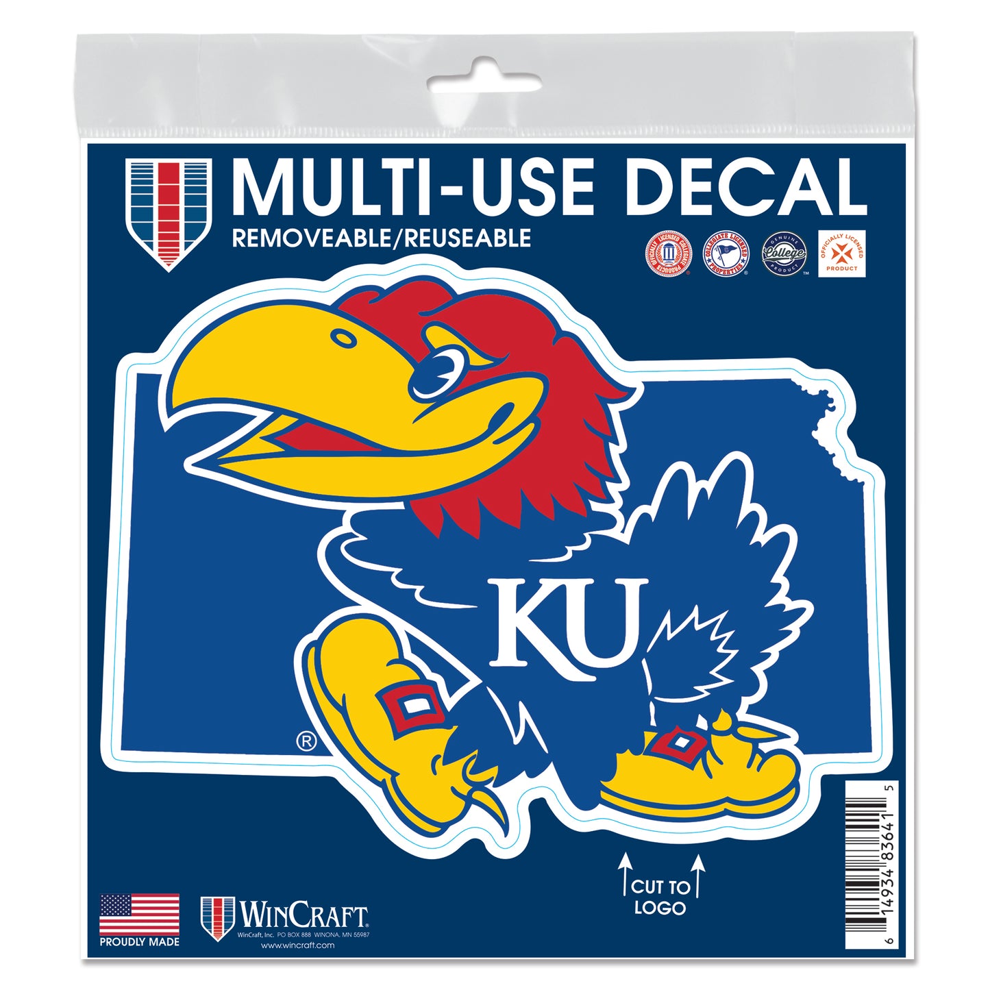 WinCraft Kansas Jayhawks State Background 6x6 Decal