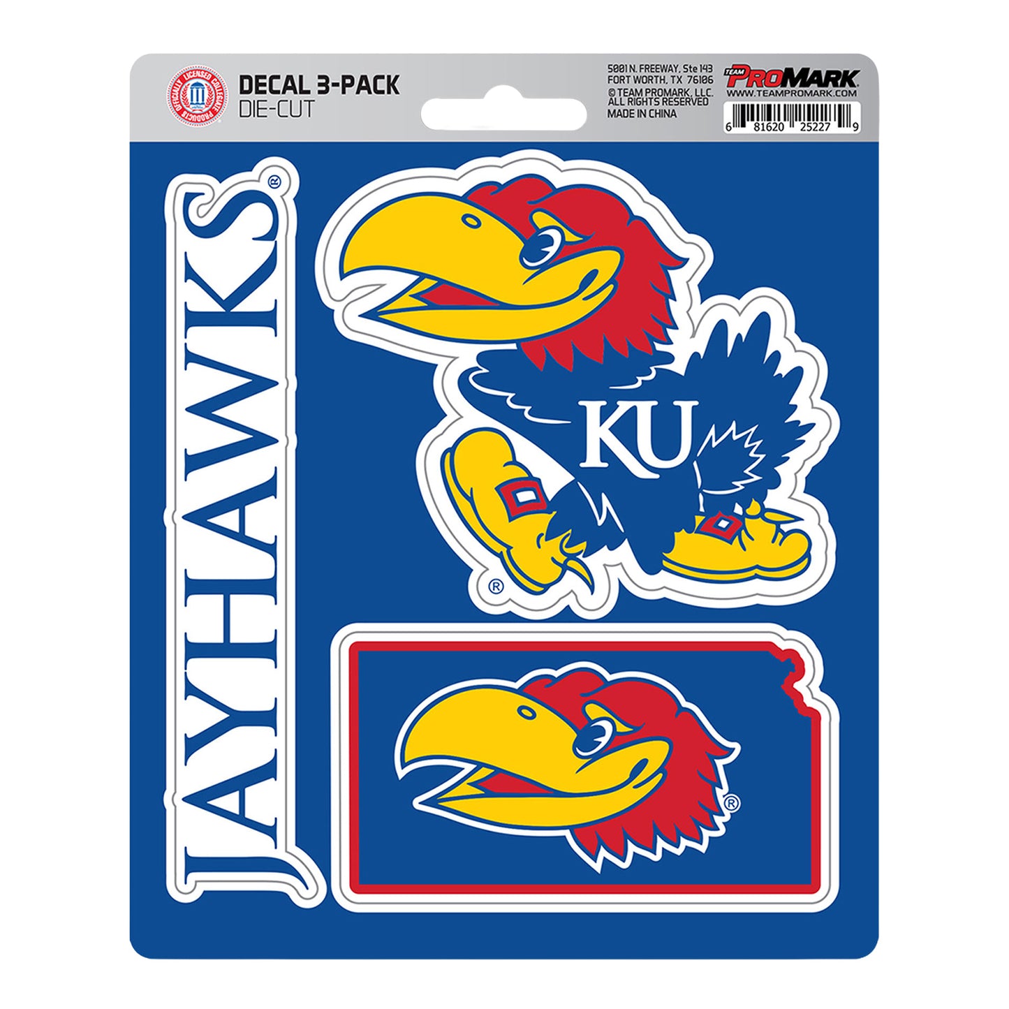 Logo Brands Kansas Jayhawks State 3-Pack Stickers