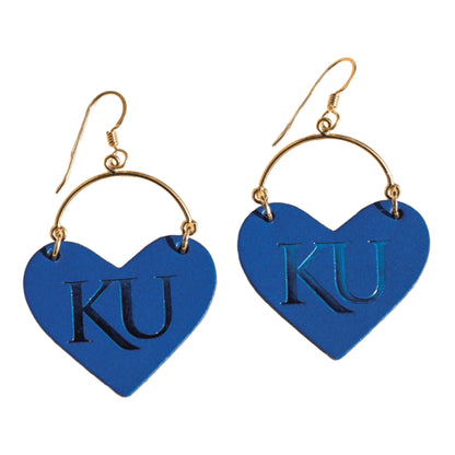Nickel & Suede Kansas Jayhawks KU Heart Earrings