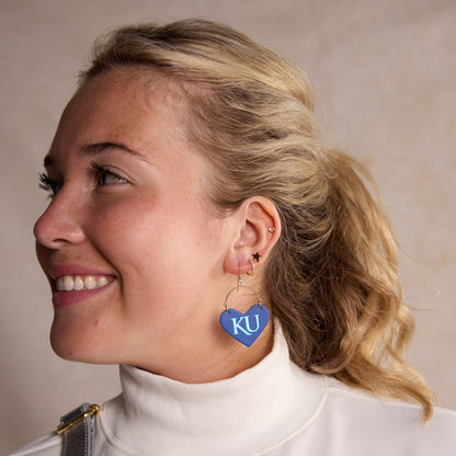 Nickel & Suede Kansas Jayhawks KU Heart Earrings