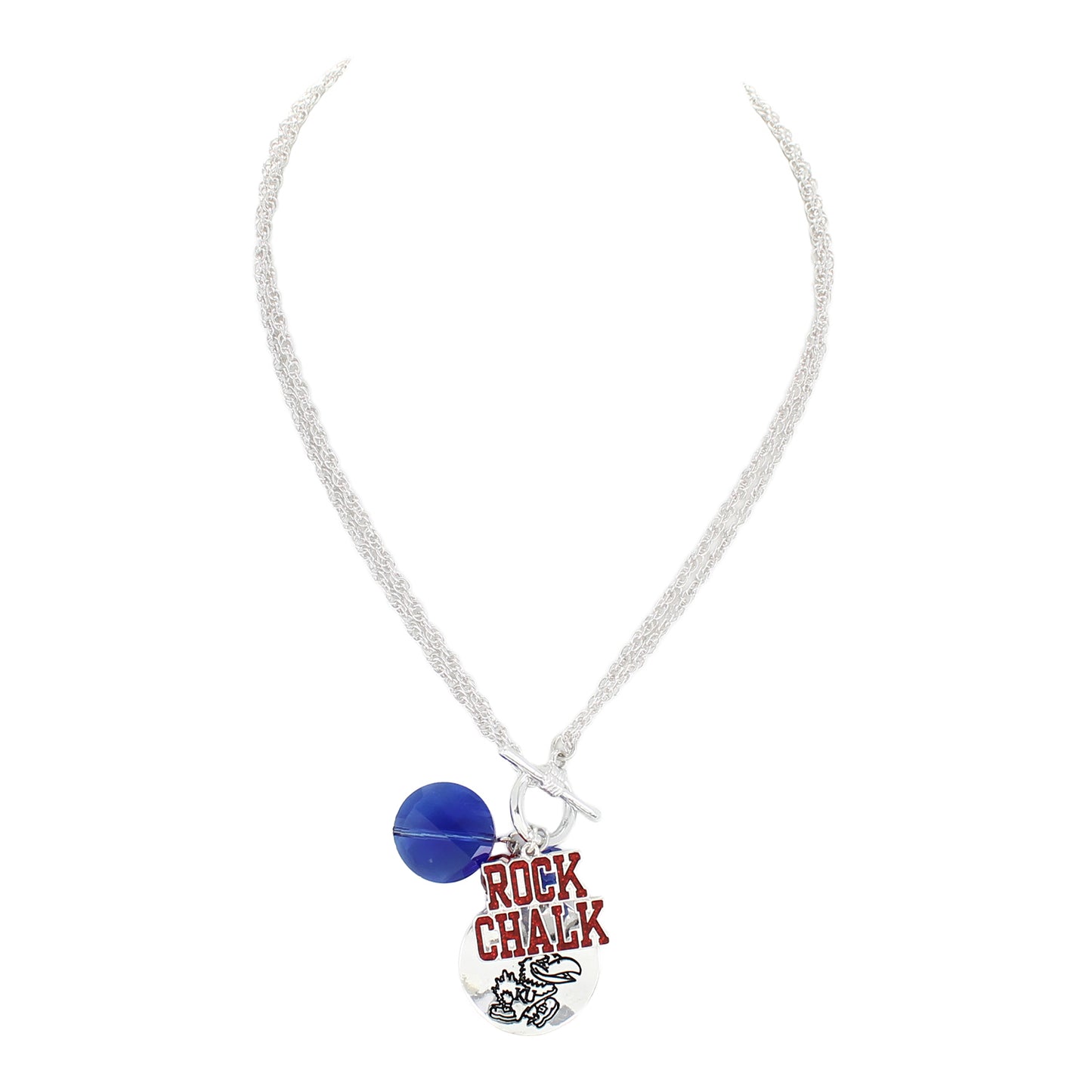Kansas 18"-36" Logo Disc and Rock Chalk Cluster Convertible Necklace