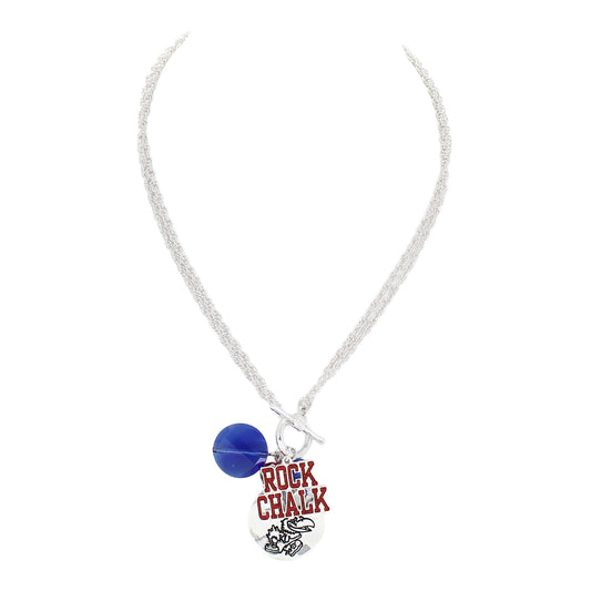 Kansas 18"-36" Logo Disc and Rock Chalk Cluster Convertible Necklace