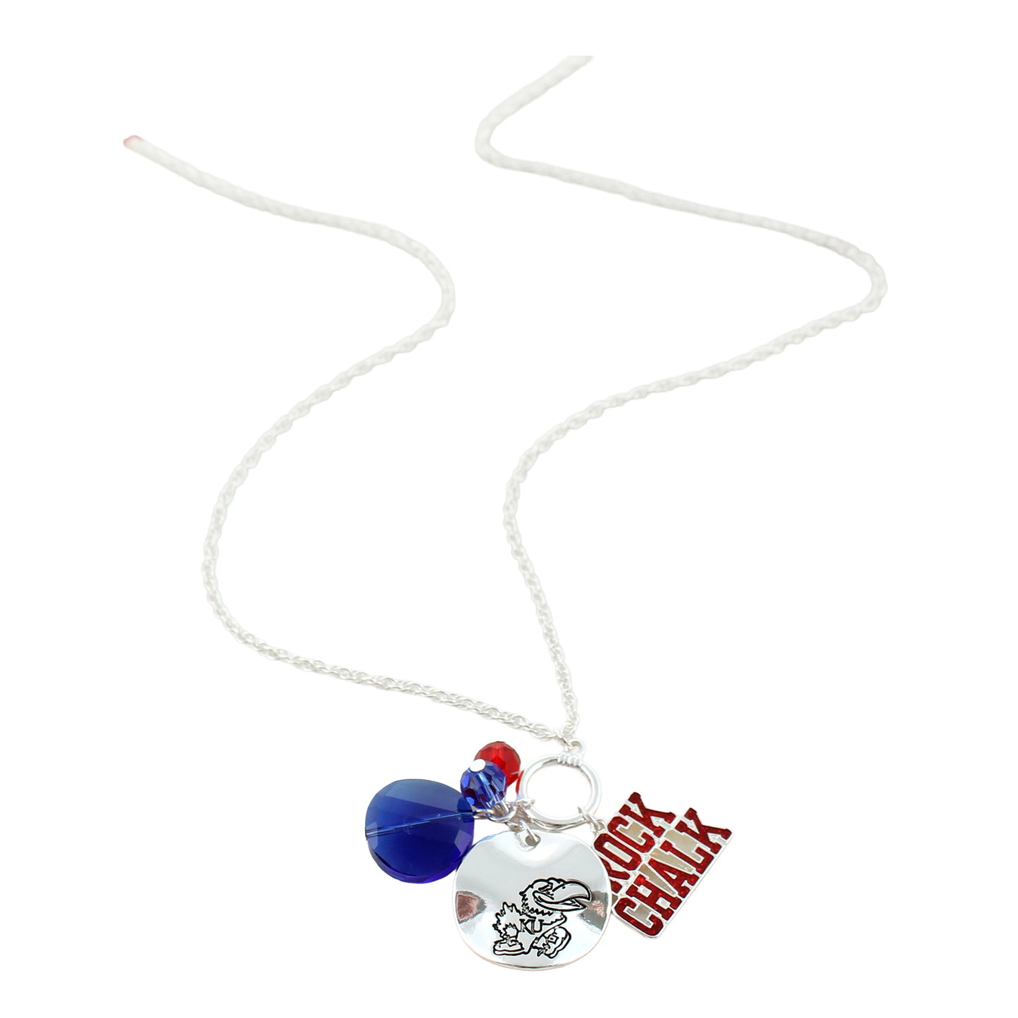 Kansas 18"-36" Logo Disc and Rock Chalk Cluster Convertible Necklace