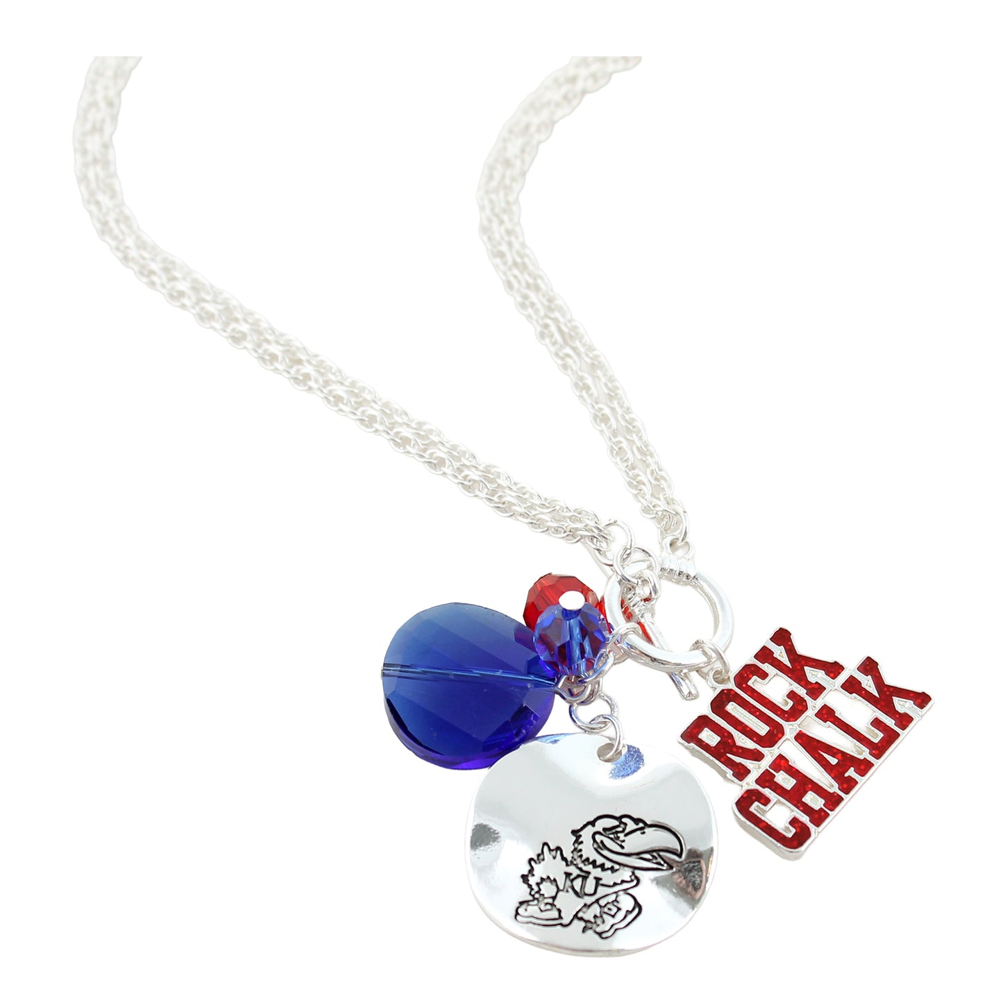 Kansas 18"-36" Logo Disc and Rock Chalk Cluster Convertible Necklace