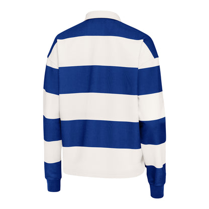 Antigua Kansas Jayhawks Ladies Banner Rugby Long Sleeve Blue/White Polo