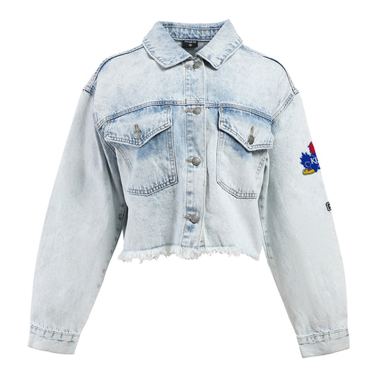 Hype & Vice Kansas Jayhawks Frayed Denim Jacket