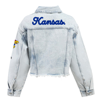 Hype & Vice Kansas Jayhawks Frayed Denim Jacket