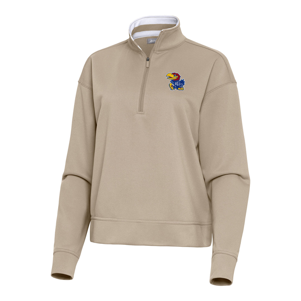 Antigua Kansas Jayhawks Ladies Goddess Taupe 1/2 Zip Pullover