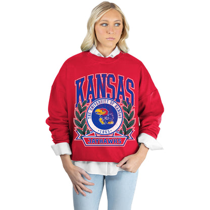 Gameday Couture Women's Kansas Crest Drop Shoulder Crewneck