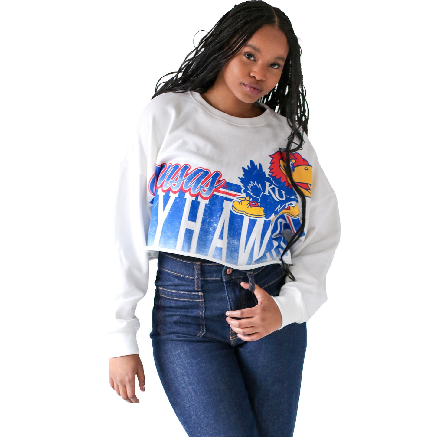 Gameday Social Women's Kansas Jayhawks Oversized Cropped Crewneck