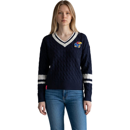 Lusso Women's Kansas Jayhawks Striped Sleeve Sweater