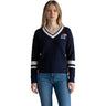 Lusso Women's Kansas Jayhawks Striped Sleeve Sweater