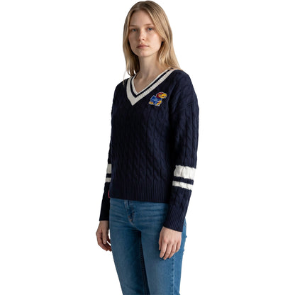 Lusso Women's Kansas Jayhawks Striped Sleeve Sweater