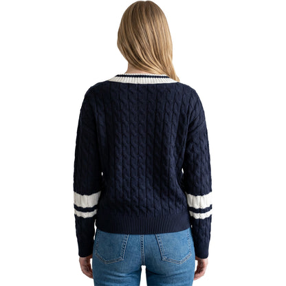 Lusso Women's Kansas Jayhawks Striped Sleeve Sweater