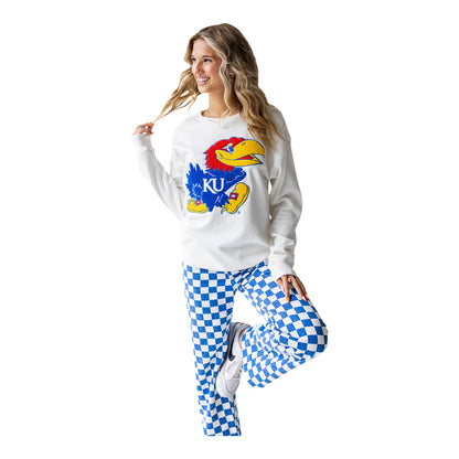 Gameday Social Kansas Jayhawks Chenille White Crewneck