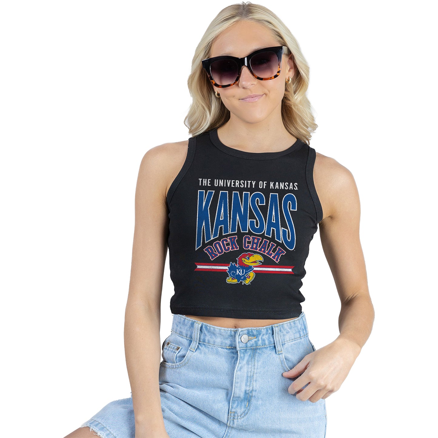 Gameday Couture Women's Kansas Rock Chalk Cropped Tank