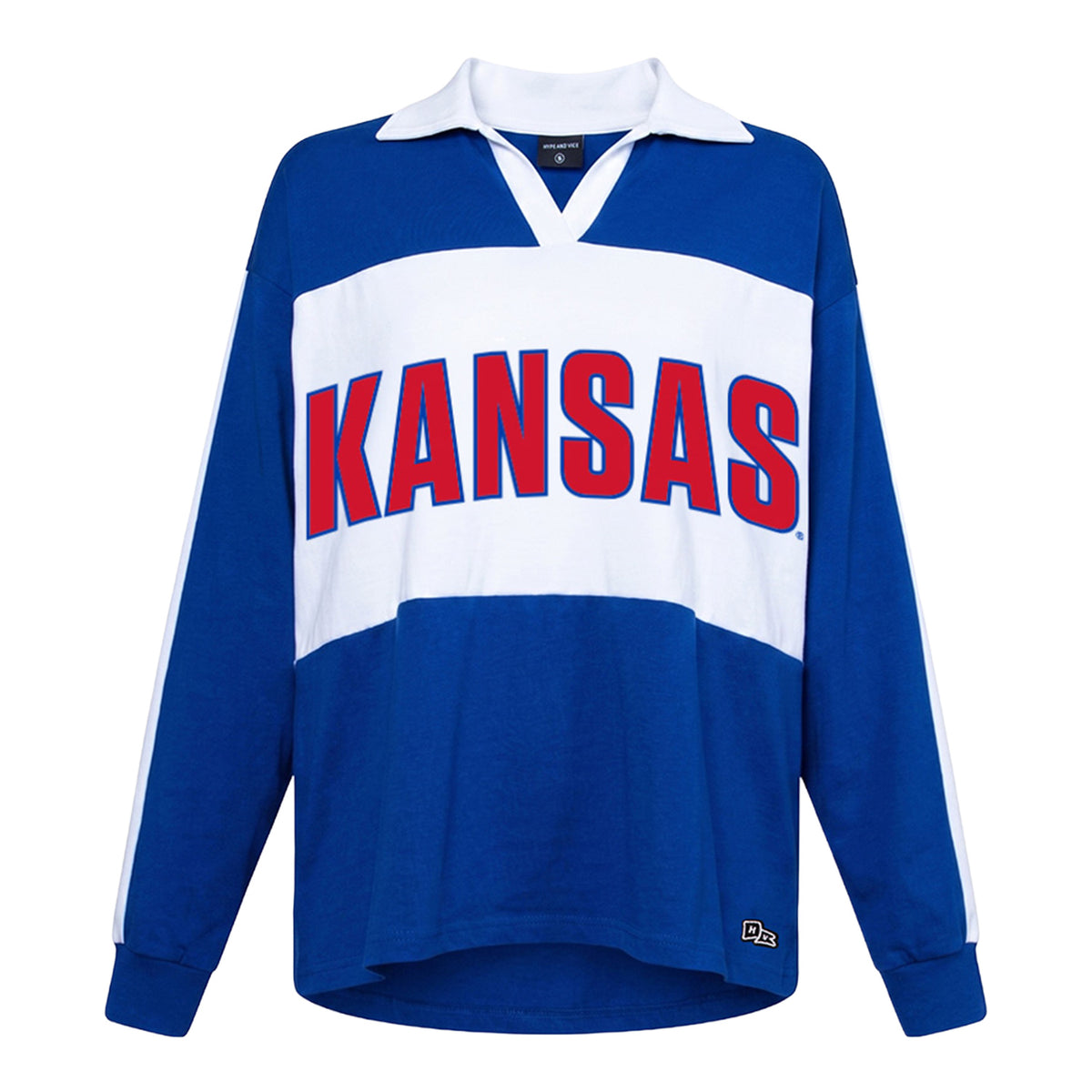 Hype & Vice Women's Kansas Jayhawks Oversized Collared V-neck