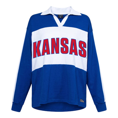 Hype & Vice Women's Kansas Jayhawks Oversized Collared V-neck