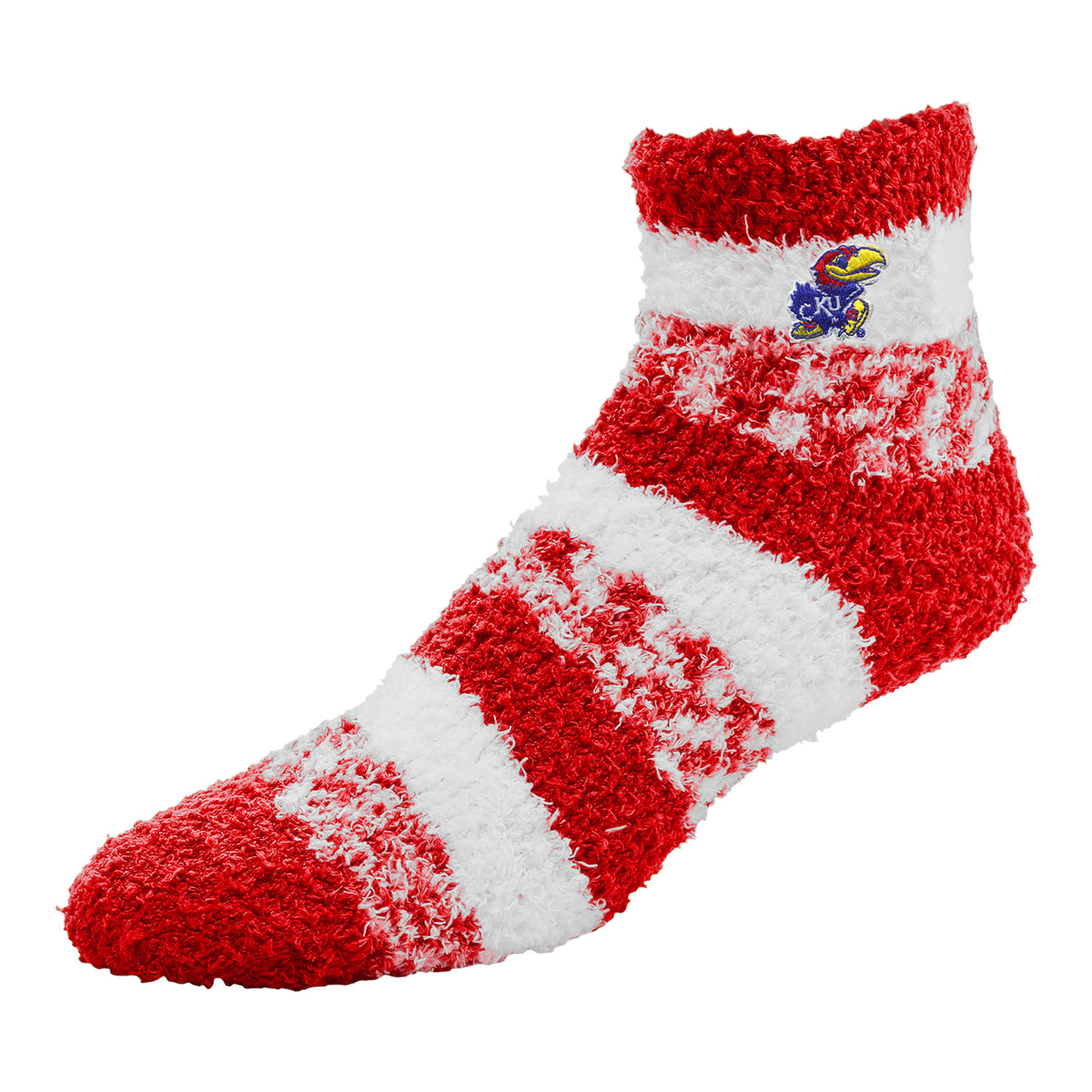 For Bare Feet Kansas Jayhawks Red Stripe Fuzzy Sock