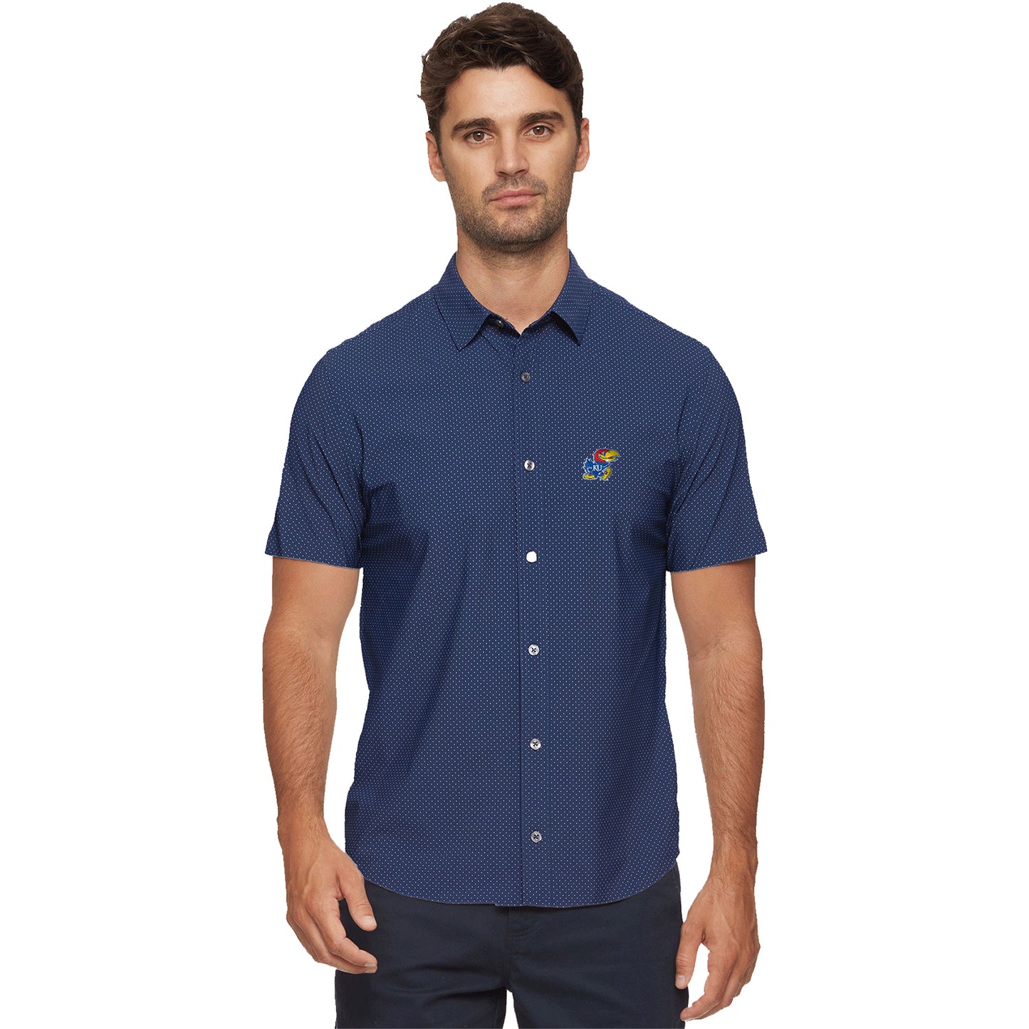 Kansas Jayhawks Dot Print Buttondown Collared Shirt