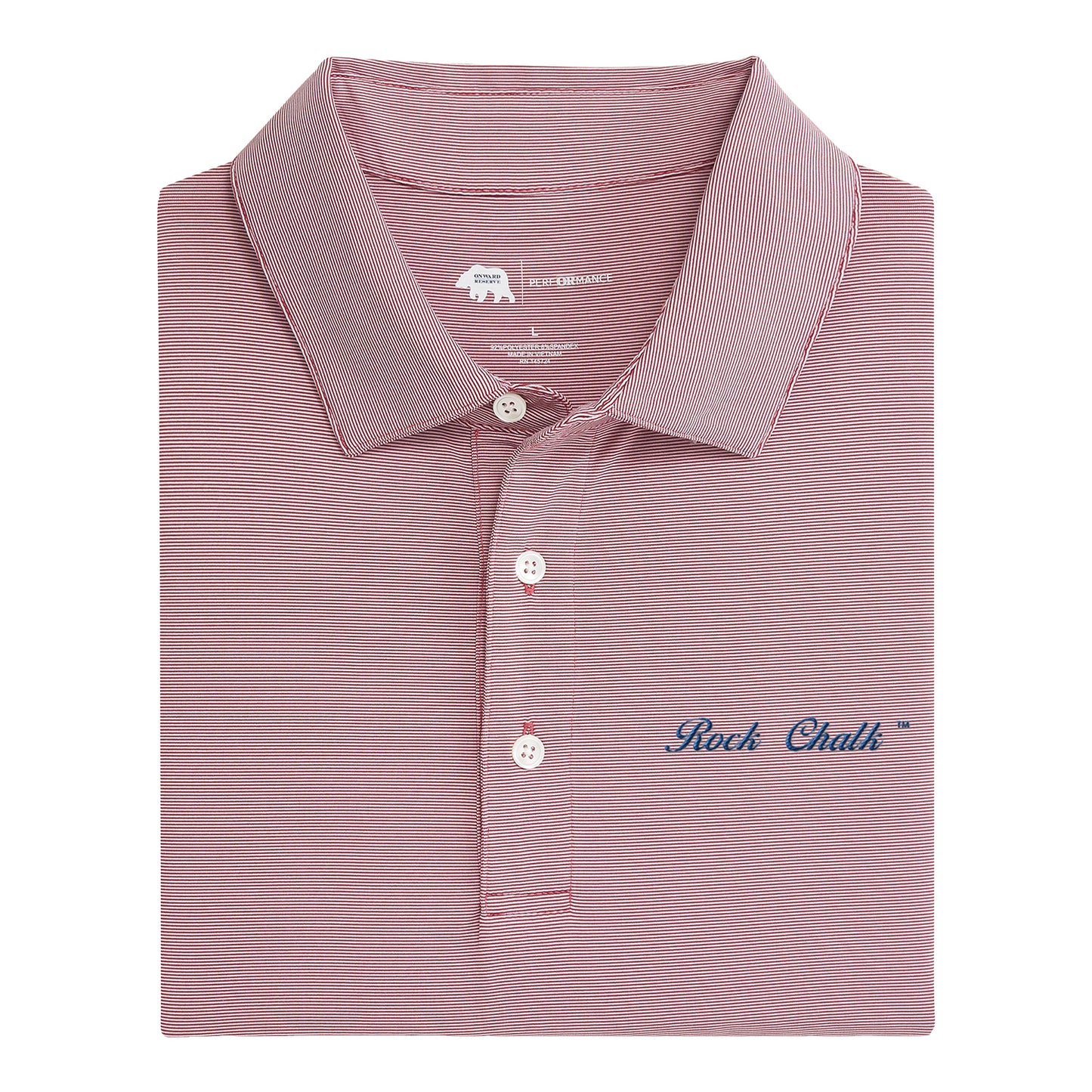 Onward Reserve Kansas Rock Chalk Script Stripe Polo