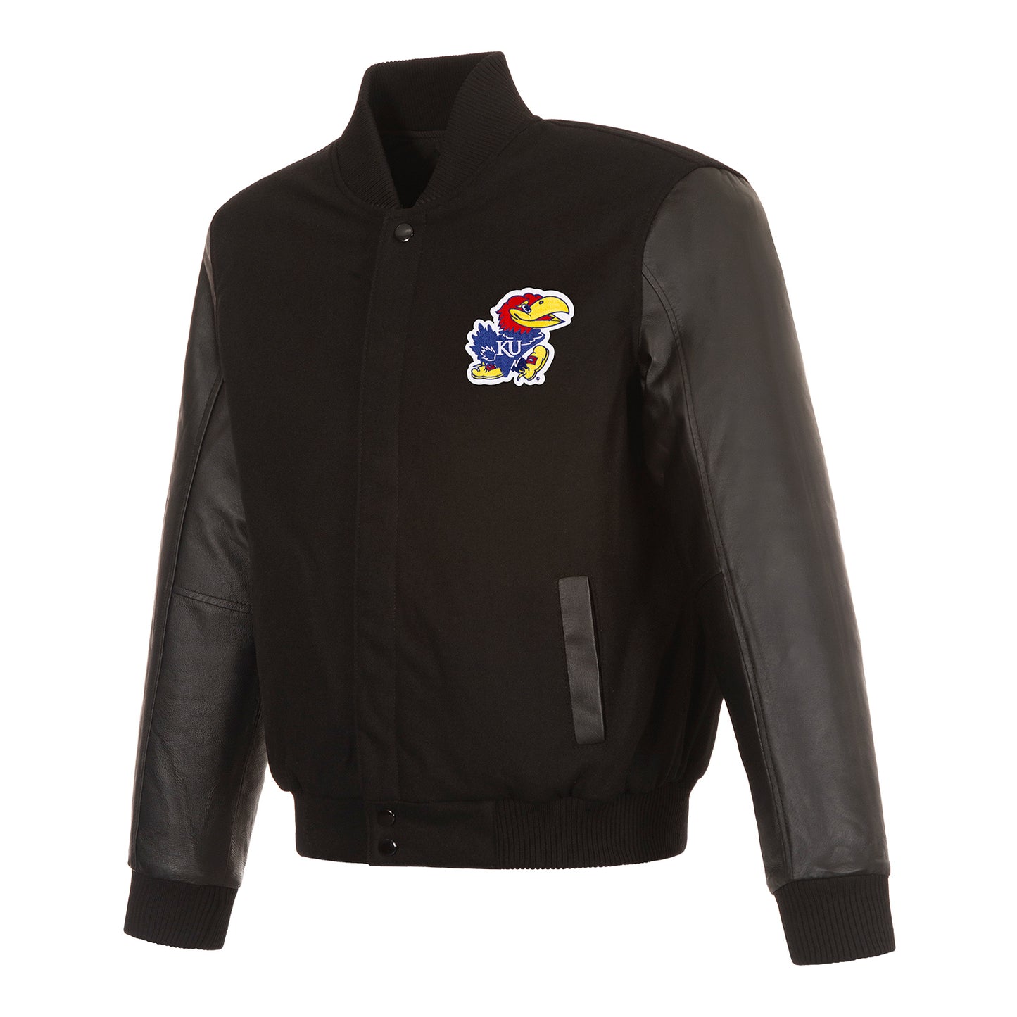 JH Design Kansas Jayhawks Reversible Wool and Leather Jacket