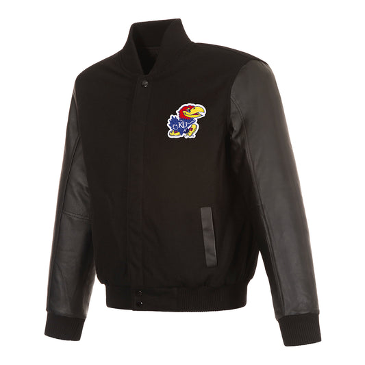 JH Design Kansas Jayhawks Reversible Wool and Leather Jacket
