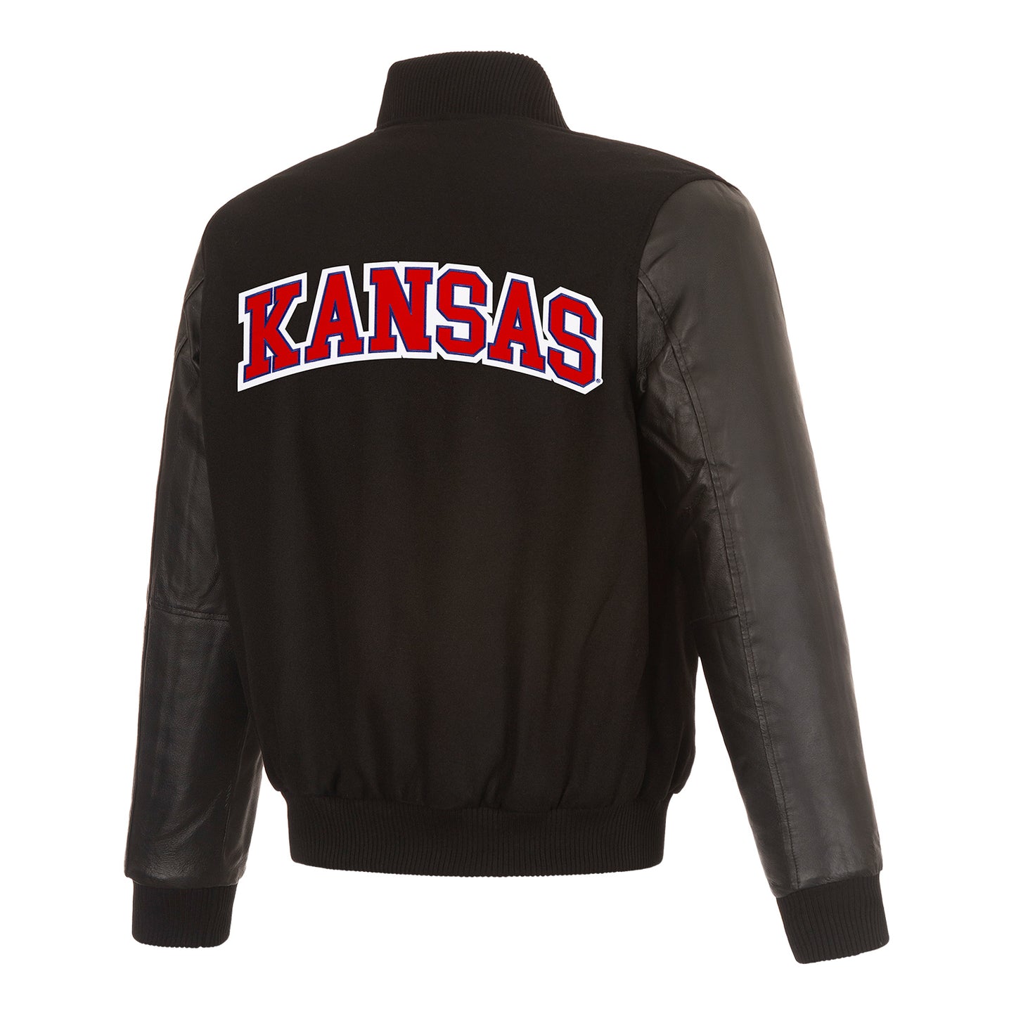 JH Design Kansas Jayhawks Reversible Wool and Leather Jacket