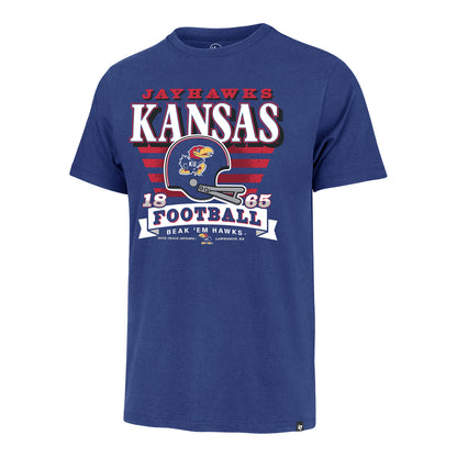 47 Brand Kansas Jayhawks Stripe Football Helmet Blue Short Sleeve T-Shirt
