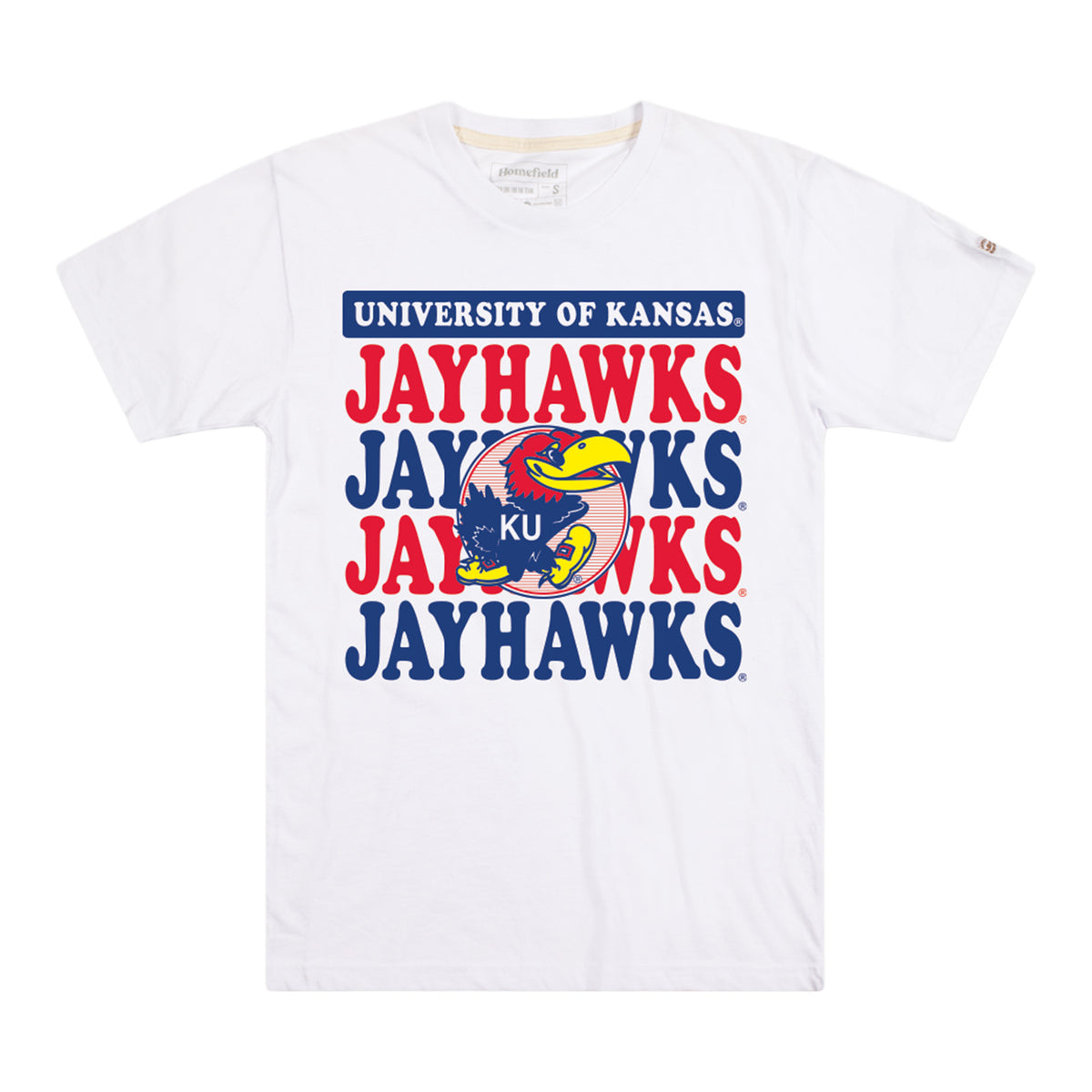 Homefield Kansas Jayhawks 4X White Short Sleeve T-Shirt - Front View