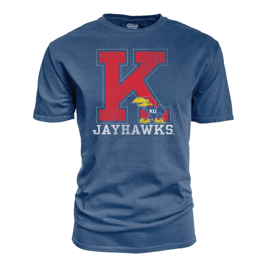 Blue 84 Kansas Jayhawks K Letter Bomb T-Shirt