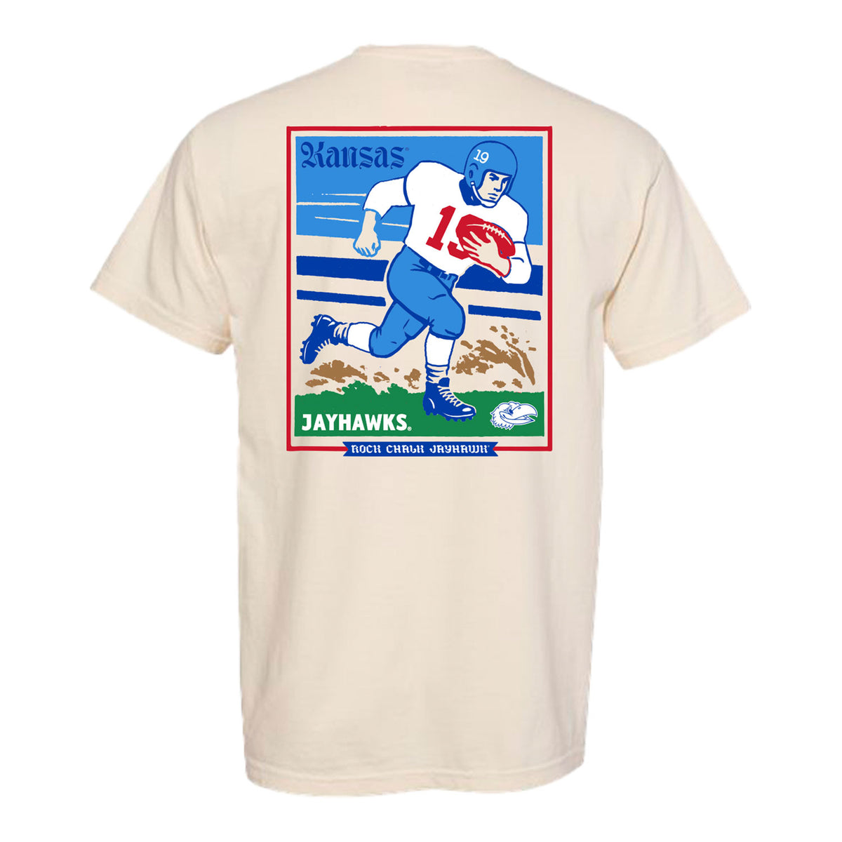 Something Inked Kansas Jayhawks Throwback Football Cream T-Shirt