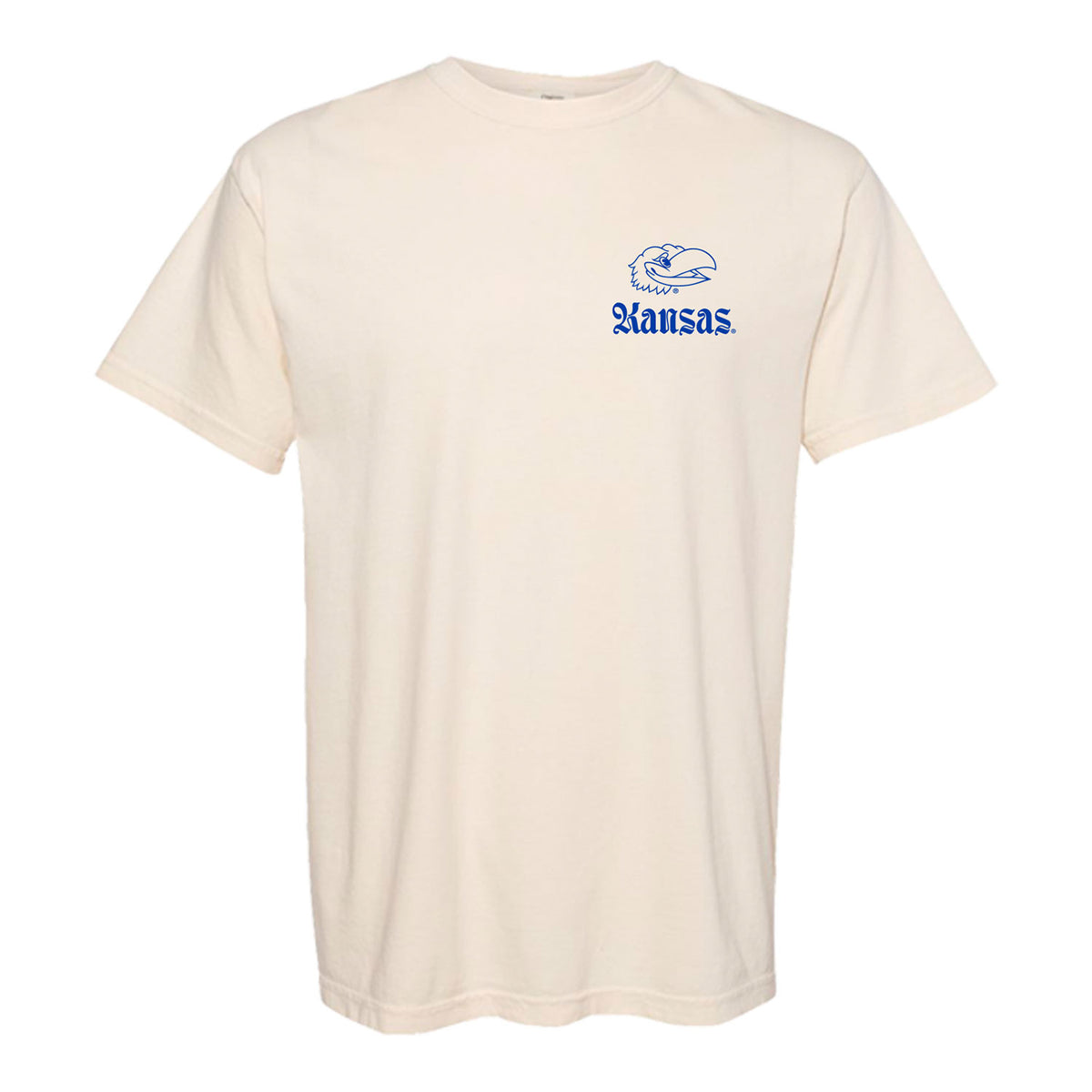 Something Inked Kansas Jayhawks Throwback Football Cream T-Shirt