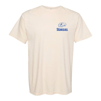 Something Inked Kansas Jayhawks Throwback Football Cream T-Shirt
