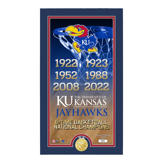 University Of Kansas 6-Time Basketball National Champions Legacy Bronze Coin Pano Photo Mint