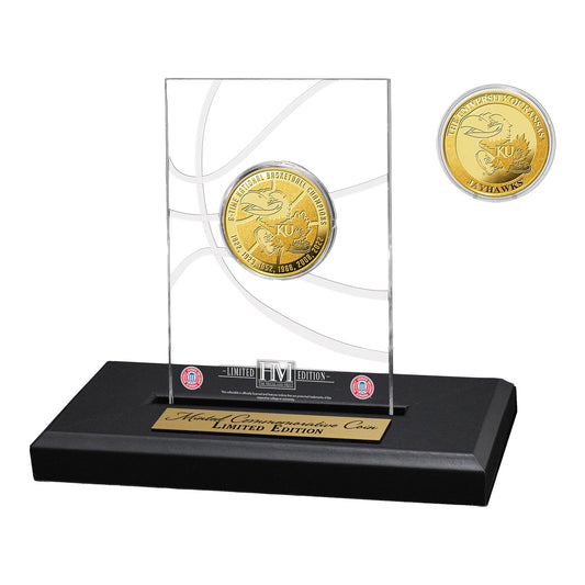 University Of Kansas Jayhawks Basketball 6-Time National Champions Gold Coin In Acrylic Display