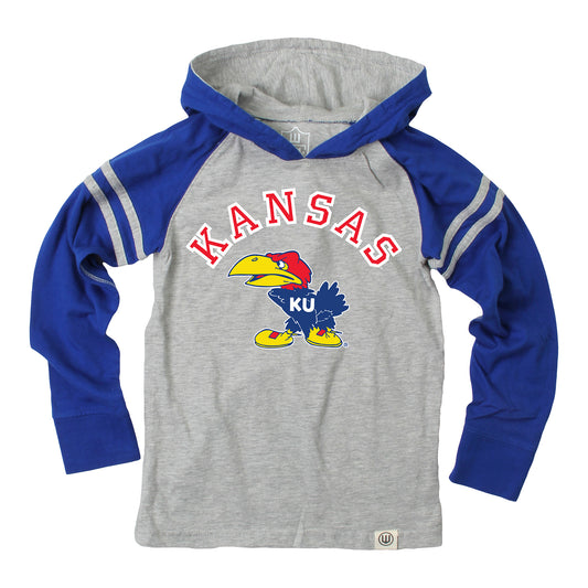 Youth Kansas Vault Arch Logo Stripe Sleeve Hoodie